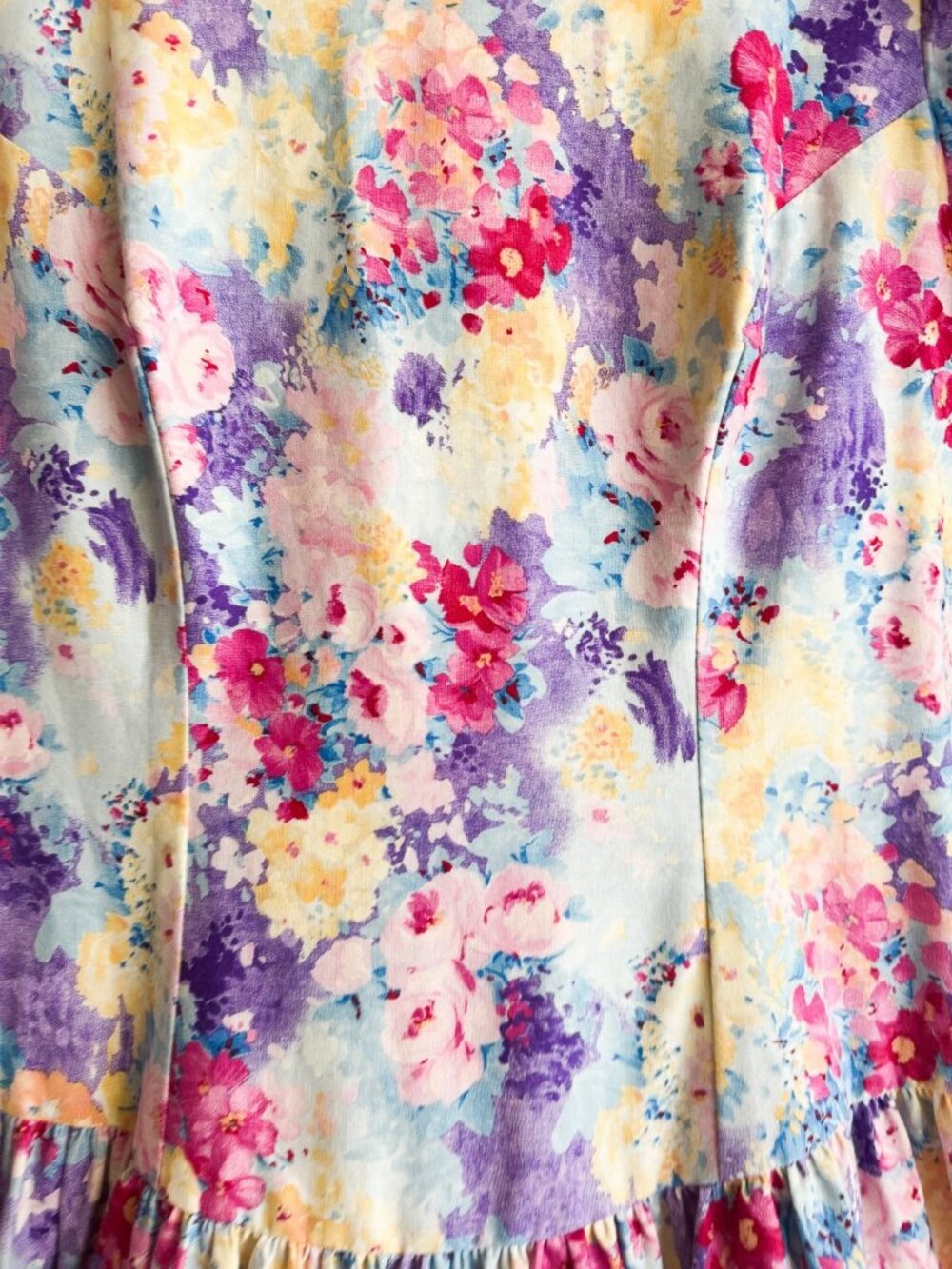 Vintage Light Floral Cotton Party Dress High Low M - Picture 4 of 8